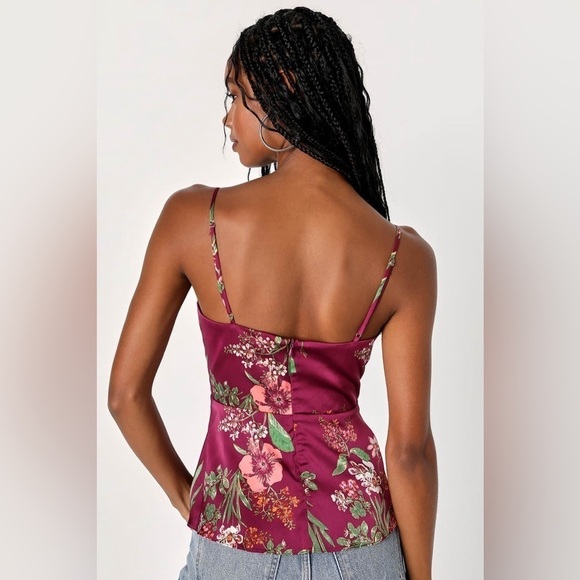 NWT Lulus Effortless Adoration Wine Red Floral Print Satin Cami Top, Size S - Picture 4 of 9